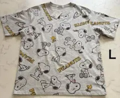 新品 スヌーピー Tシャツ Lサイズ 半袖 メンズ グレー PEANUTS 総柄のサムネイル