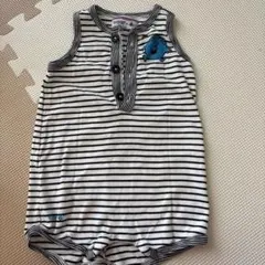 【美品】PETIT BATEAU ストライプロンパース 18M キャラクター刺繍