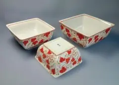 橘吉 赤絵蔦文 角鉢 大中小3点セットのサムネイル
