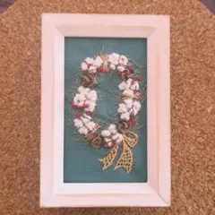 ハンドメイド　刺繍フレーム　コットンフラワークリスマスリース