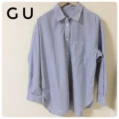 GU ストライプオーバーサイズシャツ ブルー S レギュラーカラー