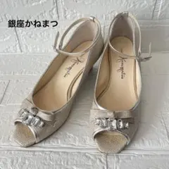 銀座かねまつ　ビジュー ウェッジソール オープントゥパンプス 23cm