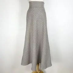 新品 GRL グレイル 千鳥格子柄 フレアロングスカート S ブラウン 黒 上品