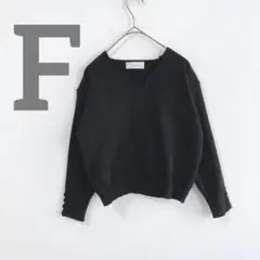 短丈ニット　Vネック　ブラック　黒　タイト　無地　シンプル　F