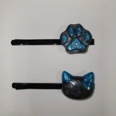 猫と肉球デザイン ヘアピン