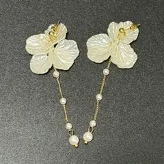 ピアス　ロングイヤリング　パール　アクセサリー　シェル　フラワー　ウェディング