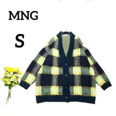 【MNG】チェック柄カーディガン　S　グリーン　ゆったりシルエット　ユニセックス
