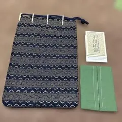印傳屋 甲州印伝 孔雀唐草 正絹 合切袋 信玄袋 鹿革 箱 冊子 ○未使用 