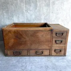【アンティーク】昭和レトロ 木製 関東火鉢 長火鉢 引き出し付 囲炉裏 古道具 昭和レトロ 木製 長火鉢 5杯 引き出し収納付き 火鉢 囲炉裏 古