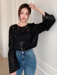 フリンジ風/花柄シースルートップスのサムネイル