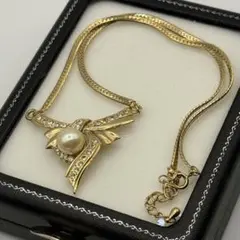 金メッキ　パール風　上品　ヴィンテージ　ネックレス　ゴールドトーン