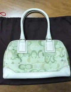 COACH グリーン ホワイト ハンドバッグ