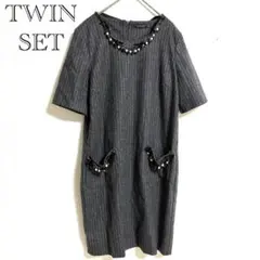 上品 TWIN-SET ビジュー装飾 ストライプワンピース S イタリア製のサムネイル