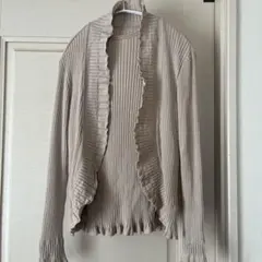 CECI OU CELAリブ編みベージュ長袖カーディガン半袖ニットアンサンブル