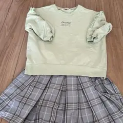 ミントグリーン トレーナーとチェック柄スカートセット M 150センチ