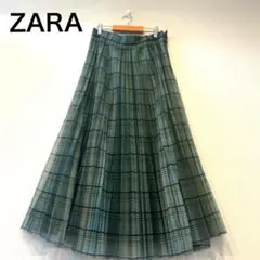 ✨美品✨　ZARA チェック柄　ロングスカート　プリーツスカート　シアーのサムネイル