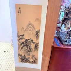 高級 絹本 四季山水画 4幅対＆掛軸白地 風鎮 吊自在 豪華フルセットのサムネイル