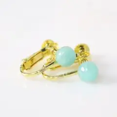 アマゾナイト 6mm 艶 一粒 ゴールド イヤリング