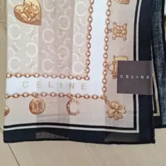 CELINE マカダム柄生地　ハンカチ　大判 綿100 ベージュ　50cm未使用