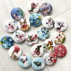 ウッドボタン☆クリスマス　白ベース☆木製ボタン20個セット