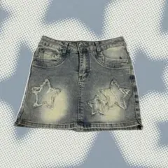 Y2K 星 ダメージ デニム ミニスカート インナーパンツ付き ギャル