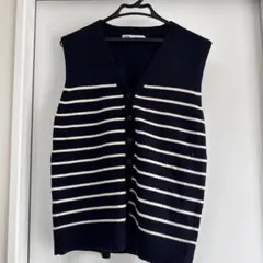 ZARA ニットベスト ボーダー柄 ネイビー×ホワイト S秋ニット