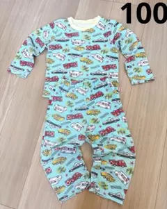 ベビーキッズ❤はたらくくるま　水色 車柄 パジャマ 100