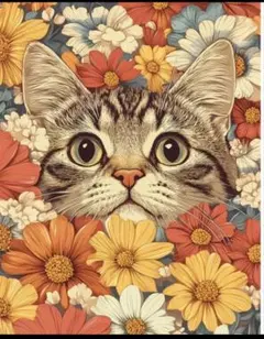 ダイヤモンドアート　猫　キット　ビーズアート　花　動物　ネコ　ガーベラ　フラワー