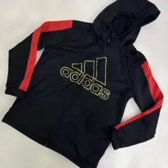 adidas フルジッパーパーカー 160cm 黒/赤