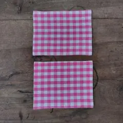 ハンドメイド ピンクギンガムチェック ミニマット 2枚セットのサムネイル