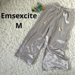 エムズエキサイト サテンライクワイドパンツ　シボ　ウエストゴム　ライトグレー　M