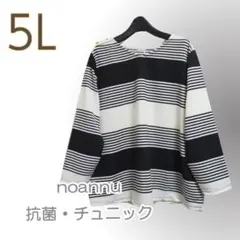 チュニック/消臭/抗菌/noannu/オフ白系/ボーダー/5L/w0173