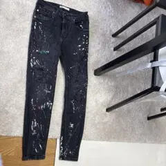 デニムパンツ ブラック 黒 デザイン柄 ダメージジーンズ