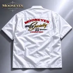 未使用 MOONEYES レーシング ストライプ シャツ L ワークシャツ 白 未使用 MOONEYES レーシング ストライプ シャツ L ワークシャツ 白
