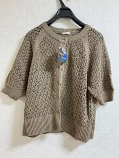 【一律999円】ESSEME透かし編み 五分袖 カーディガン ブラウン Mのサムネイル