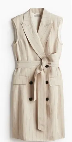 H&M リネンブレンド ノースリーブブレザーワンピース XL