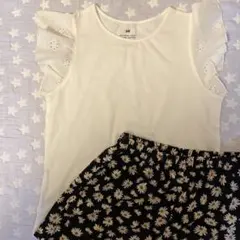 未使用⭐️H&M フリル袖 Tシャツ & SHEIN 花柄ショートパンツ 10Y