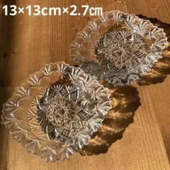 昭和レトロ 小皿 2枚セット ガラスプレート プレスガラス アンティーク