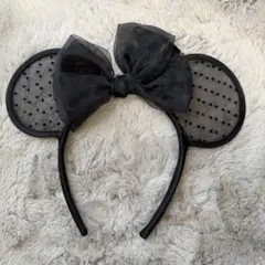 【匿名配送】ディズニー ミニー カチューシャ 黒 ドット柄