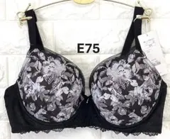 トリンプ　レッドレーベル0121　クチナシの花と蕾　ブラジャー　黒　E75のサムネイル