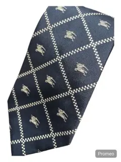 【美品】バーバリー ネクタイ ネイビー ホースロゴ 総柄 シルク