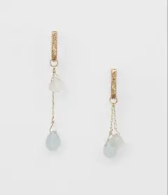 agete K10 アクアマリン×ムーンストーン ピアスチャーム アシンメトリー