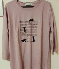 猫柄 七分袖 Tシャツ シャツトップス 音符猫