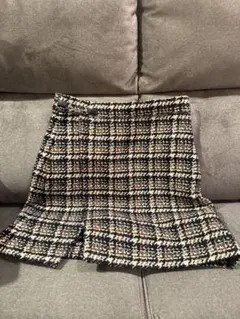 リリーブラウン 千鳥柄ツイードスカート Sサイズ　ネイビー