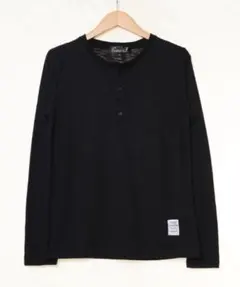【新品】CavariA/スラブニット無地ヘンリーネック長袖Tシャツ/ブラック