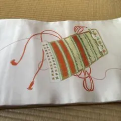 名古屋帯 オレンジと緑のストライプ