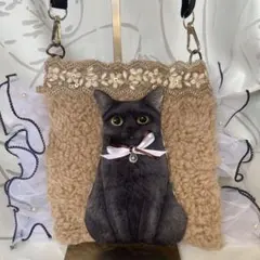 コヤンイサムチョン　ボア　ショルダーバック　黒猫ちゃん　ショルダーストラップ付き
