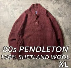 80s Pendleton ウールセーター ニット XL レッド シャツカラーのサムネイル