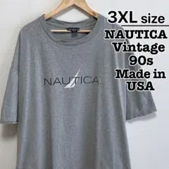 USA製　90s　NAUTICA　Tシャツ　3XL　グレー　プリント　ロゴ　古着