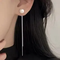 パール ピアス 2way ロング シルバー 韓国 揺れる 通勤 レディース